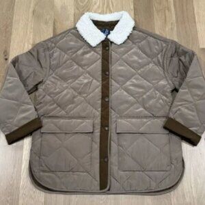 Lucky Brand L Oversize Faux Shearling‎ Collar Quilted Barn Coat Button $168
